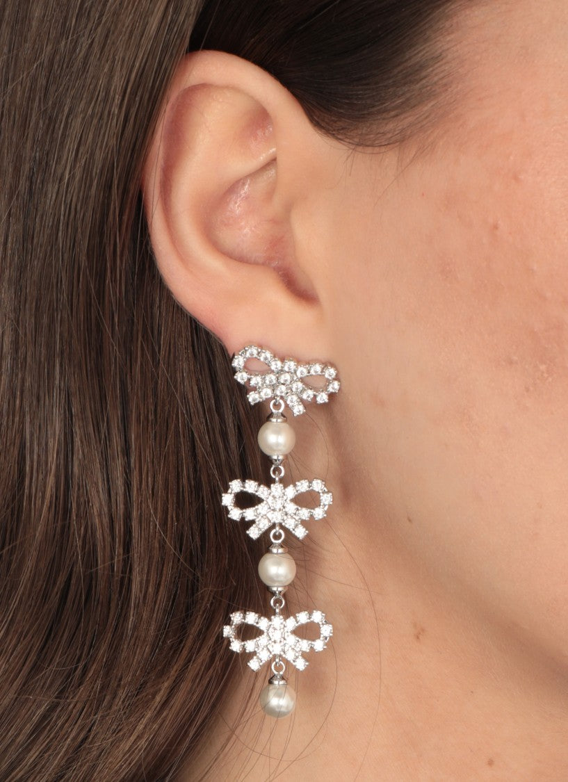 Self-Portrait Micro Bow Pearl Tiered Earrings