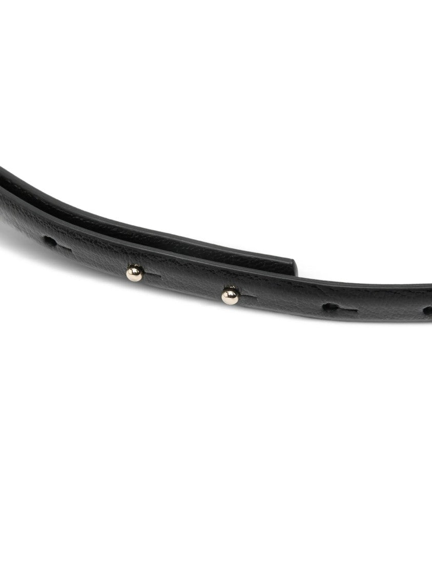 Alberta Ferretti Black Slim Goat Skin Buckle Belt