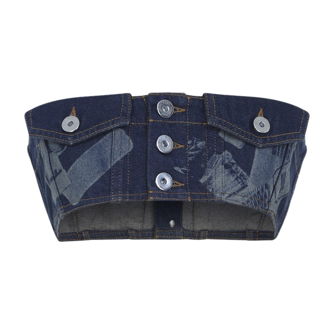 Jean Paul Gaultier Shoulderless Blue Denim Bra Top With Exaggerated Crop