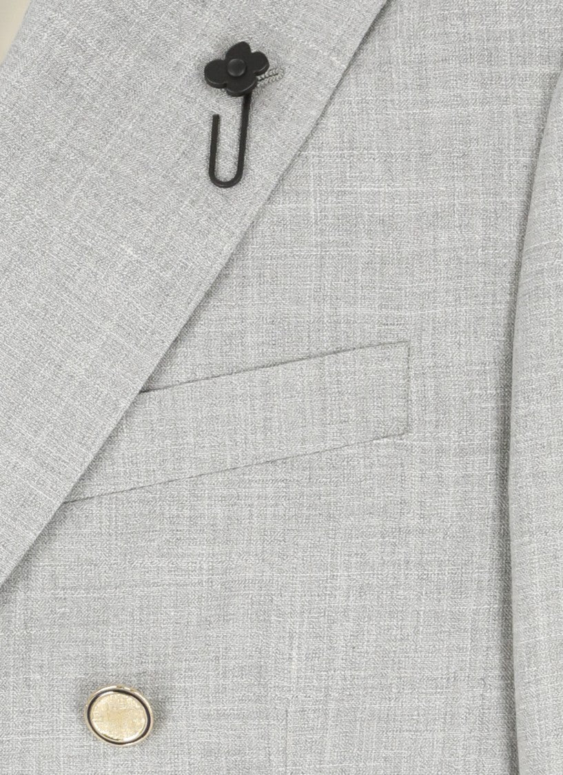 Lardini Grey Wool Silk, Linen And Wool Jacket