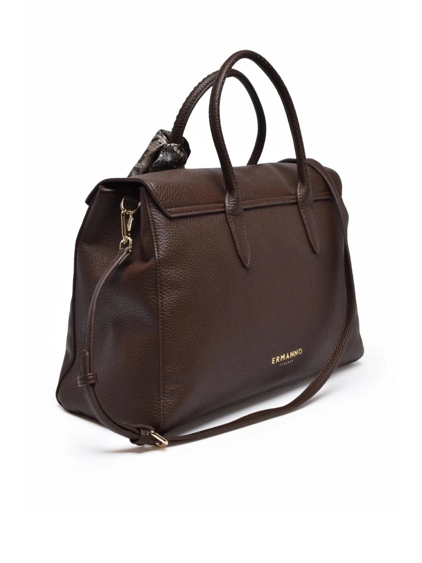 Ermanno Firenze Violet Handbag With Dual Top Handles And Decorative Scarf