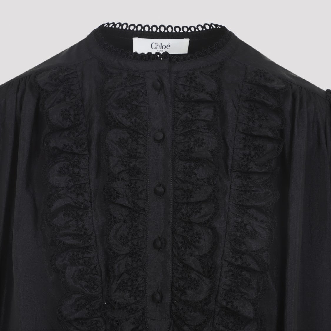 Chloé Black Round Neck Top With Tonal Embroidery