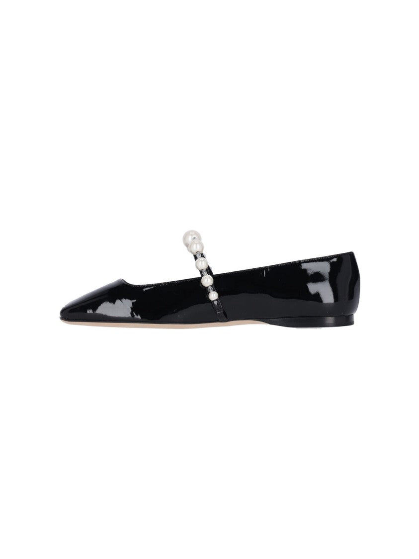 Jimmy Choo "Ade" Square-Toe Ballerinas – Black