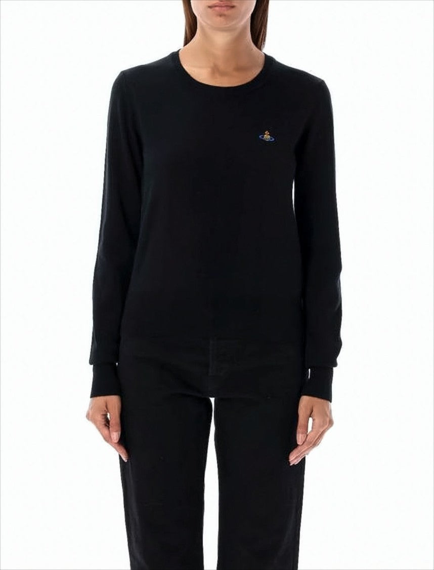 Vivienne Westwood Long-Sleeved Black Knit Sweater With Embroidered Emblem
