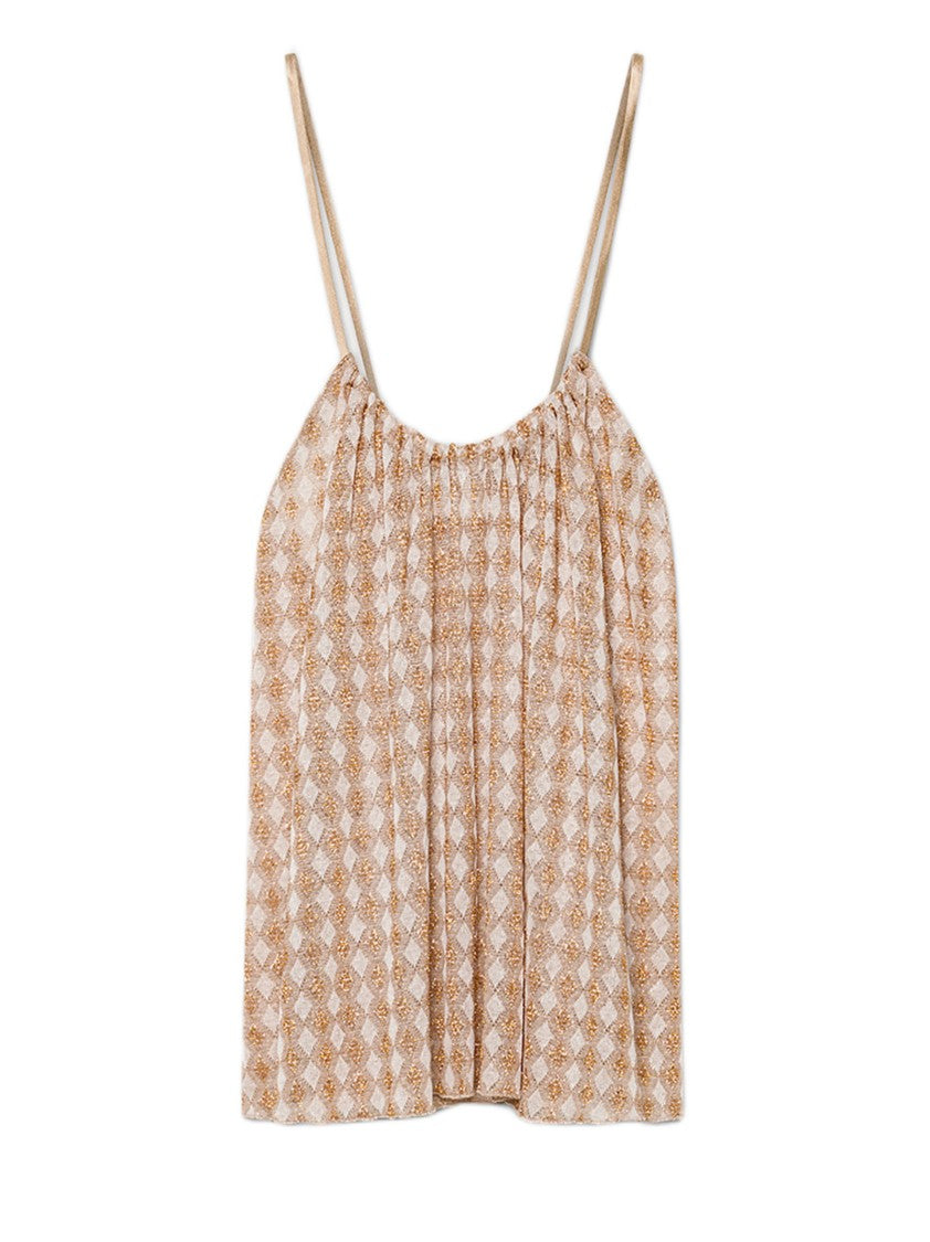 Forte Forte Geometric Gathered Neckline Top With Lurex Thread