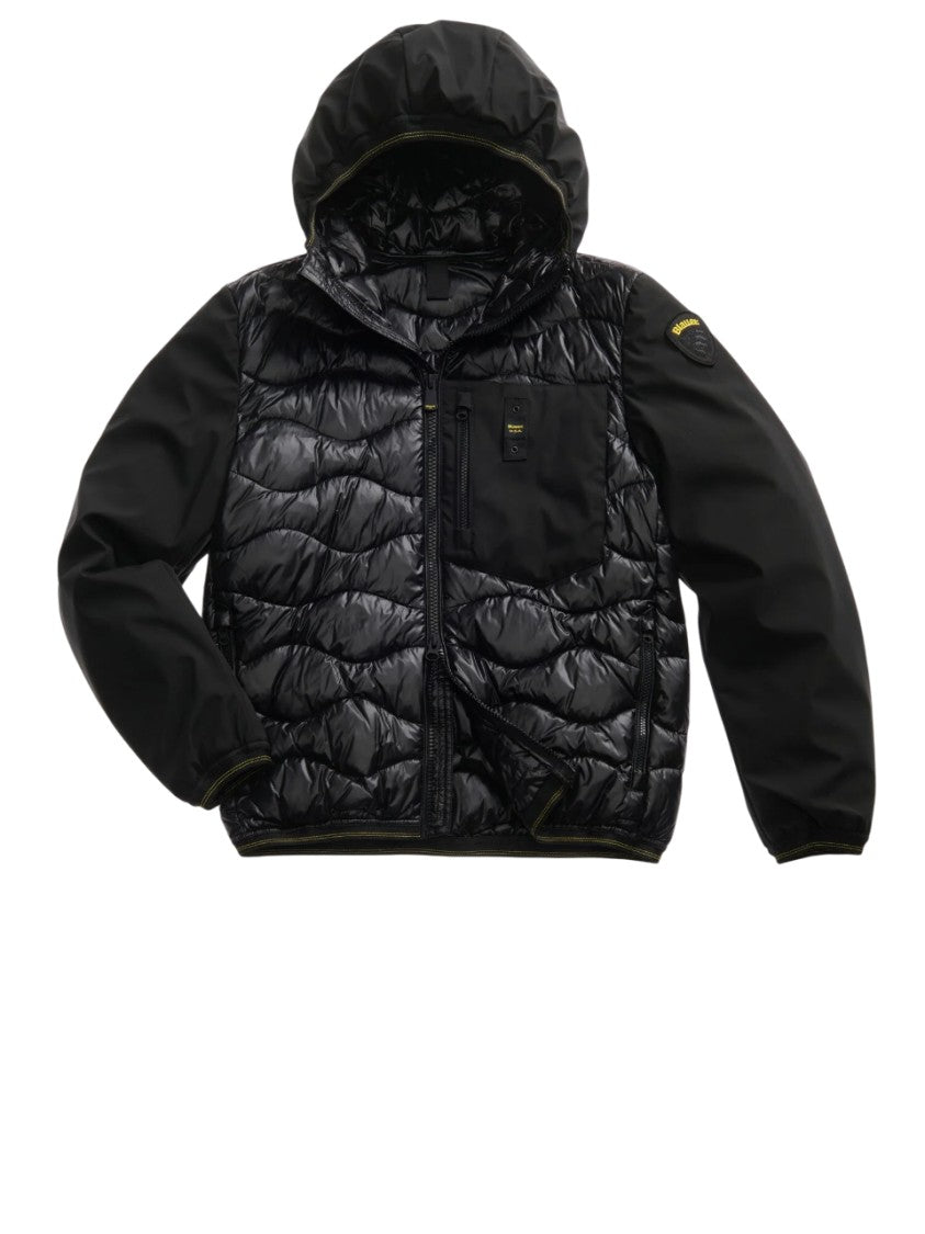 Blauer Black Quilted Insulated Coat With Neoprene Sleeves