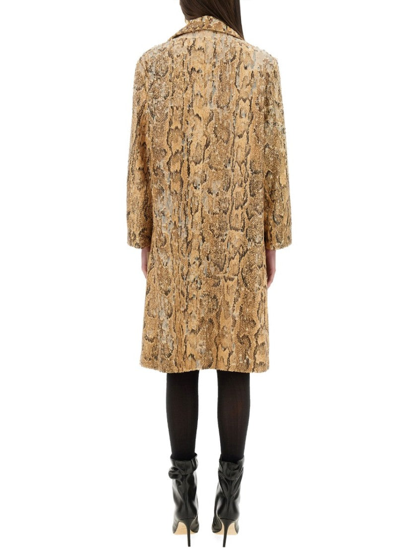 Dries Van Noten Sequined Cotton Long Coat With Classic Collar