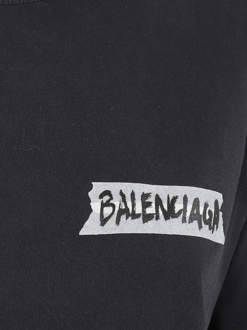 Balenciaga Cropped Short-Sleeved T-Shirt With Bold Brushstroke Logo