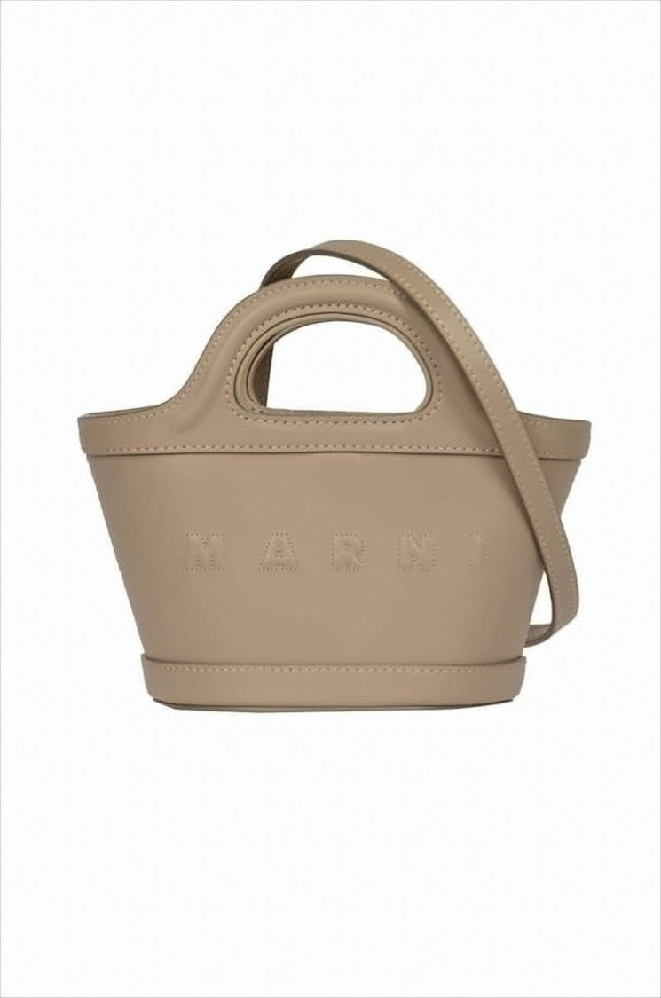 Marni Structured Calf Leather Tote Bag With Embossed Logo