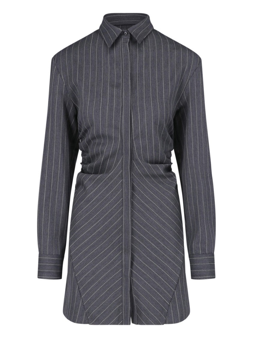Dondup Grey Gessato Virgin Wool Pinstripe Mini Dress