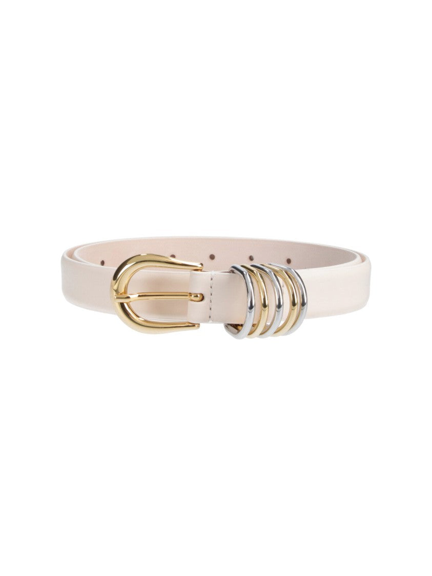 Dehanche White Hollyhock Polished Metal Leather Belt
