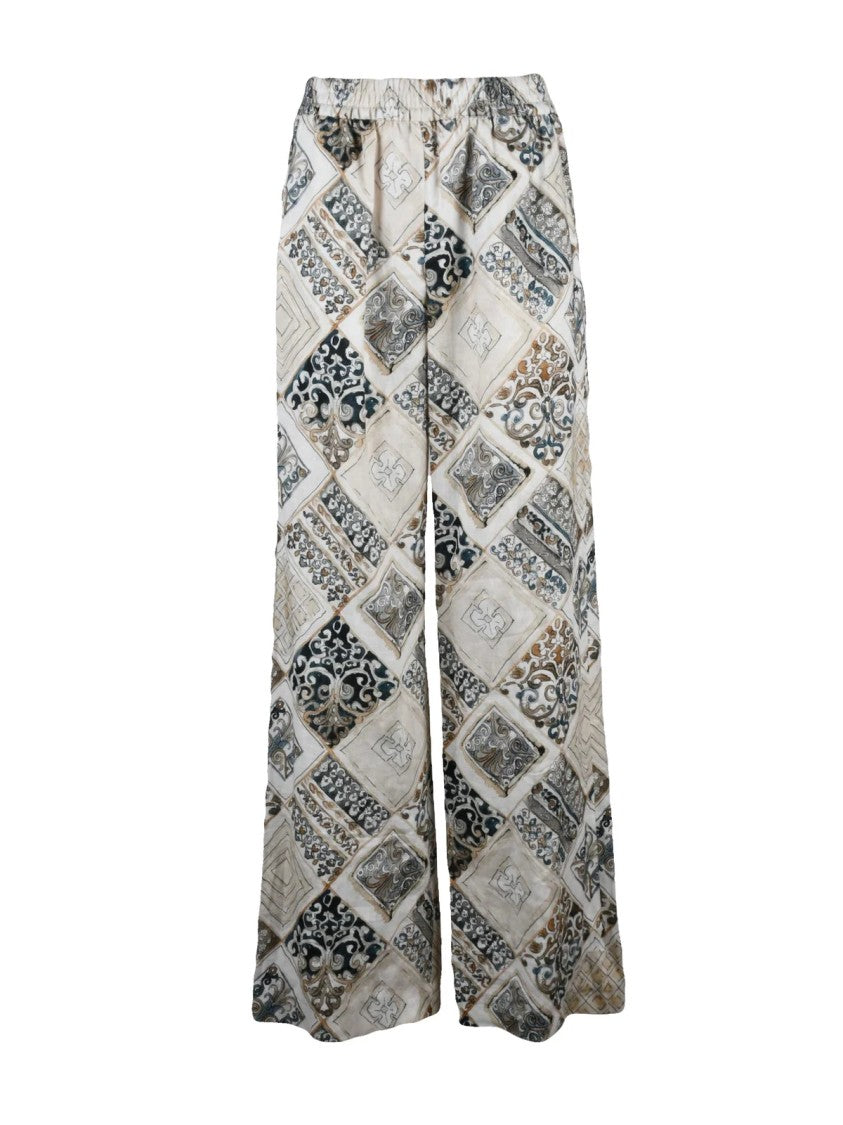 Eleventy Eleventy Wide Leg Linen Trousers - Beige/Blue