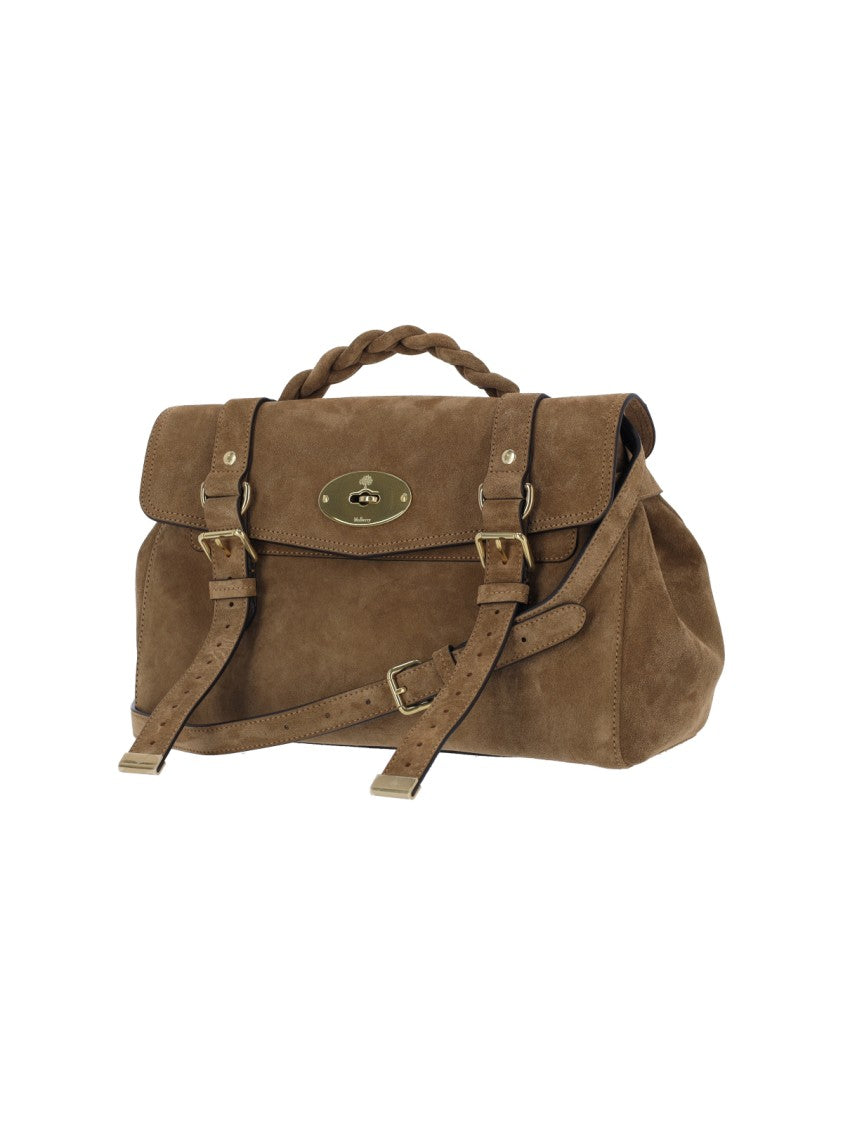 Mulberry Brown Alexa Intrecciato Handle Suede Bag