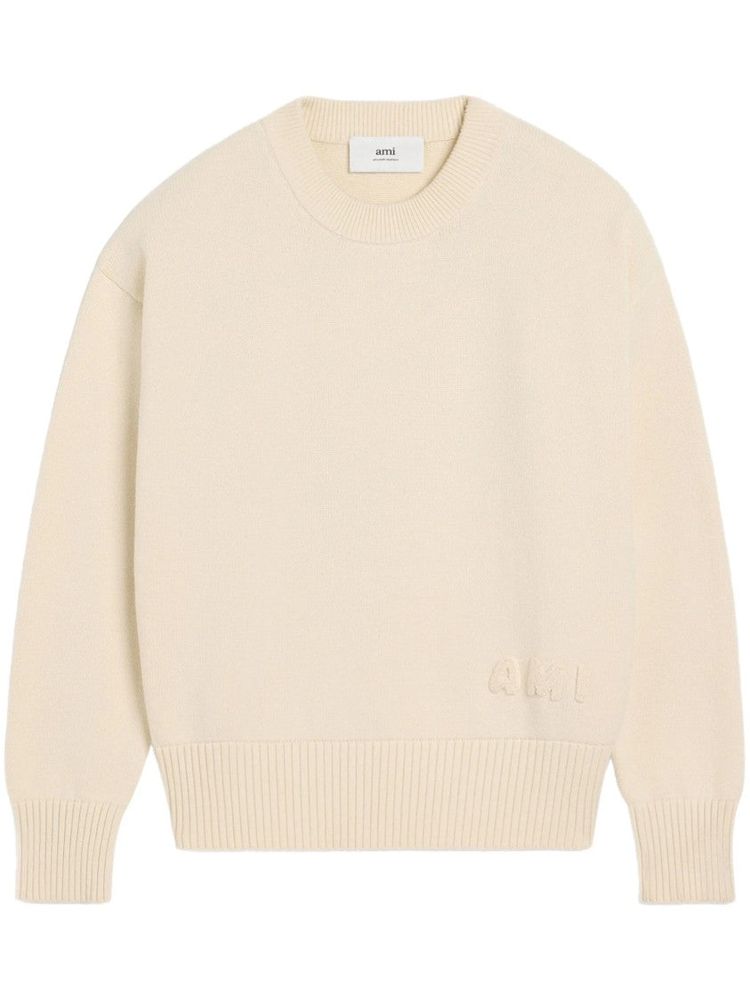 Ami Classic Crew Neck Sweater With Embroidered Detail