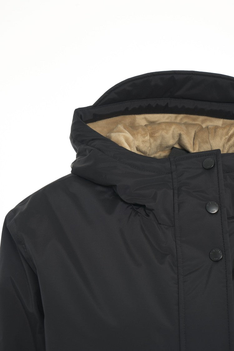 Blauer Long Black Parka With Protective Hood And Flap Pockets