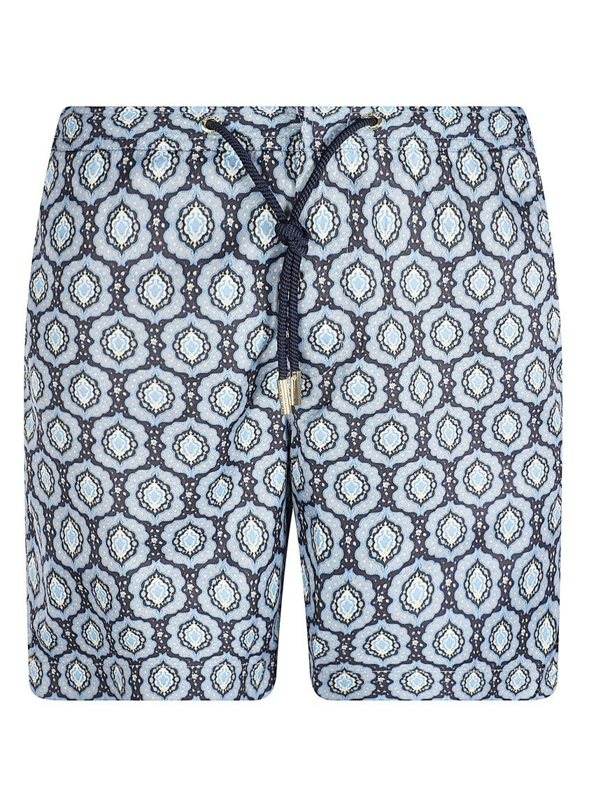 Orlebar Brown Geometric Patterned Blue Shorts With Drawstring Waist