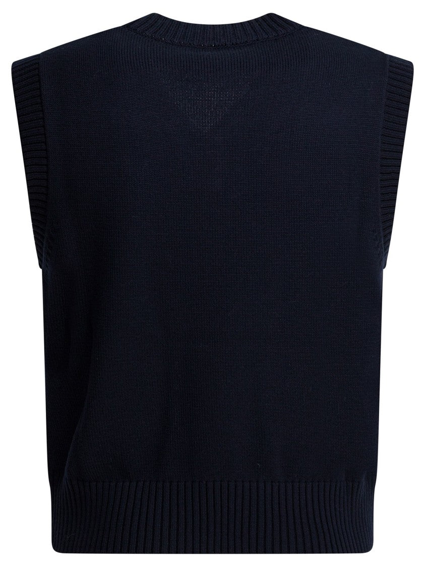 Ami Paris Sleeveless Deep V-Neck Knitwear Vest With Ribbed Details