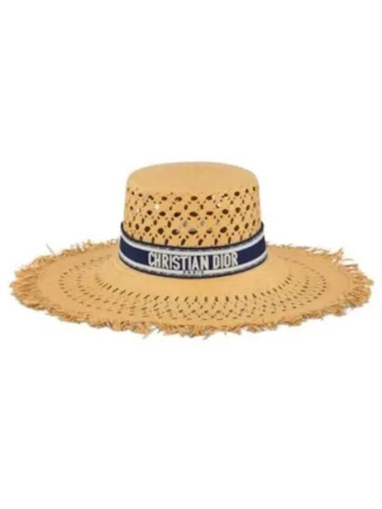 Christian Dior Woven Paper Wide-Brim Hat With Bold Contrast Band