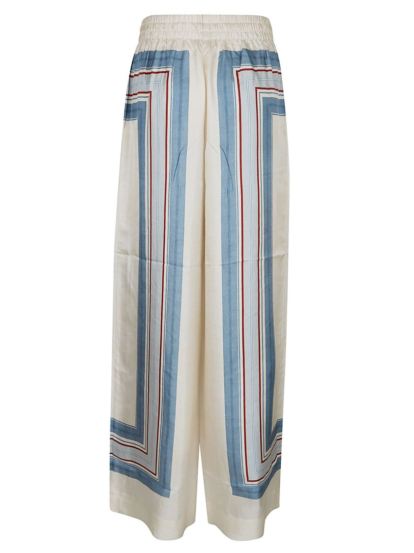 Zimmermann Silk Trousers With Geometric Border Pattern And Drawstring Waist