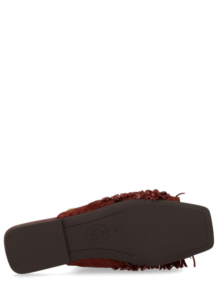 Ash Deep Reddish-Brown Brigitte Knotted Fringes Mules