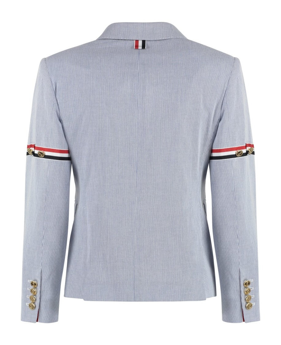 Thom Browne Tailored Light Blue Pinstripe Jacket With Striped Detail