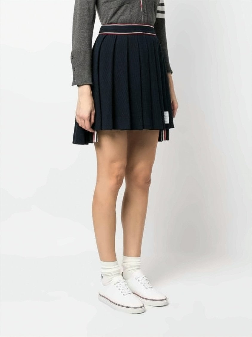 Thom Browne Pleated Mini Skirt With Structured Waistband And Striped Trim
