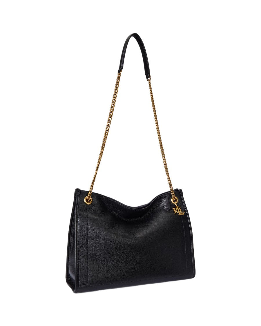 Lauren Ralph Lauren Structured Black Handbag With Gold-Tone Chain Detail