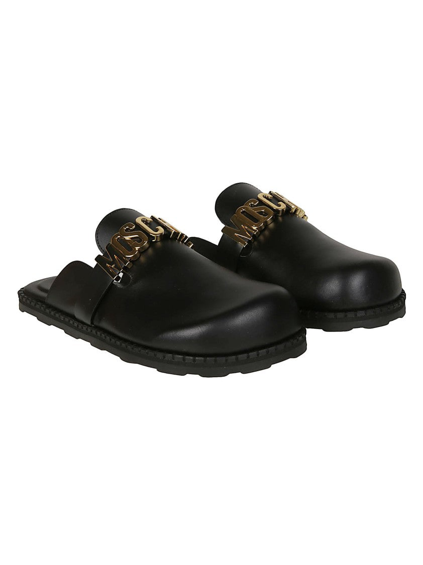 Moschino Black Logo Calf Leather Sandals