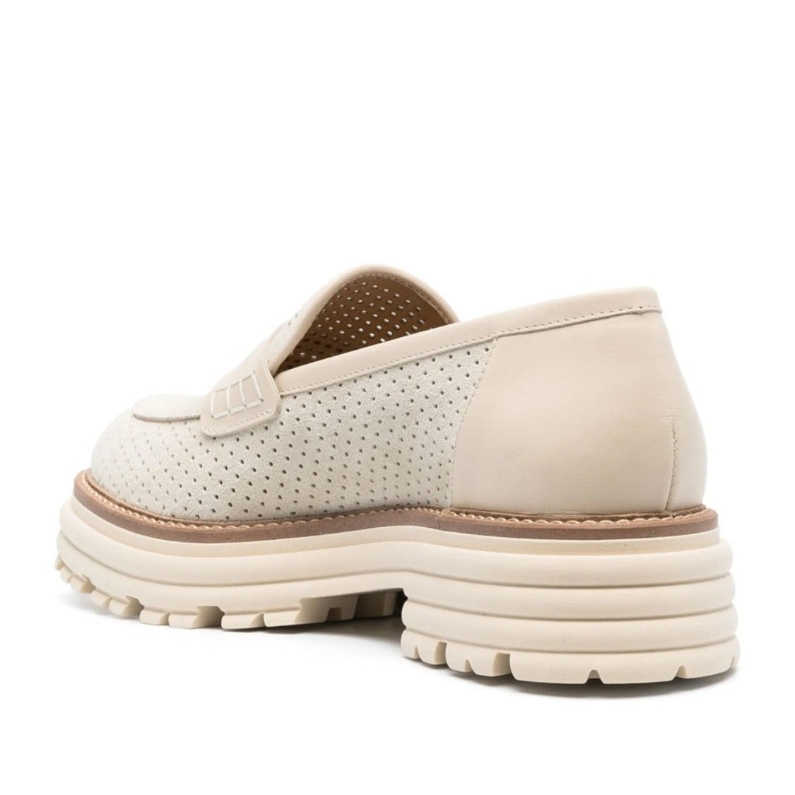 Baldinini White Perforated Chunky Sole Leather Loafers