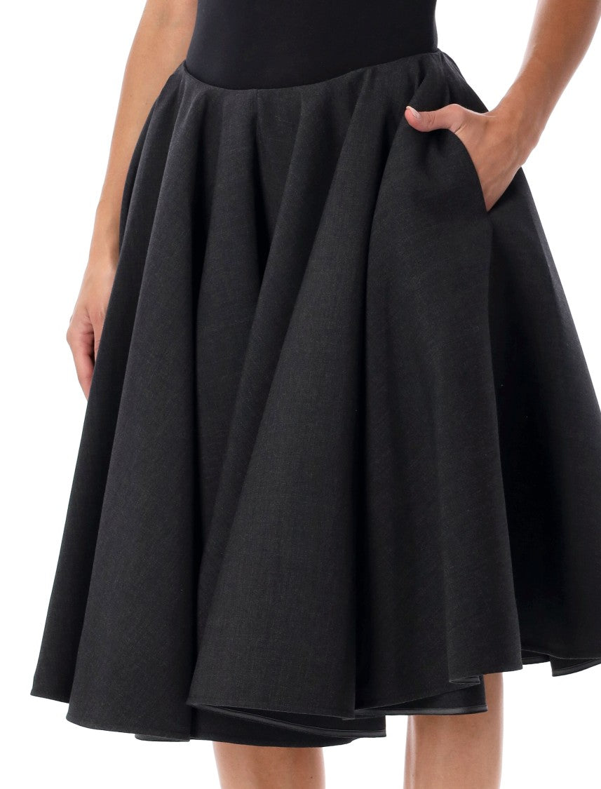 Ami Paris Structured Peplum Midi Skirt In Double Wool Gabardine