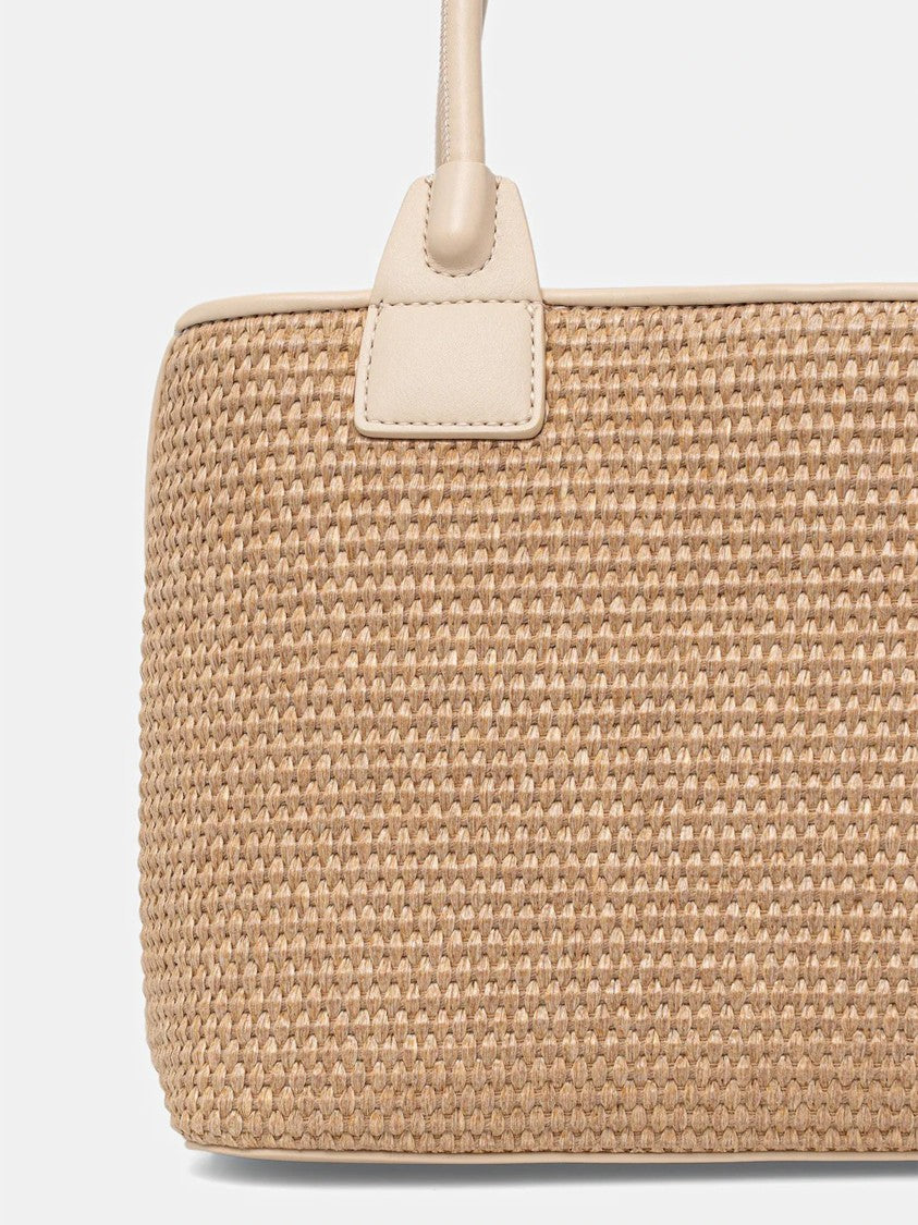 Twin-Set Parchment Rectangular Woven Handbag