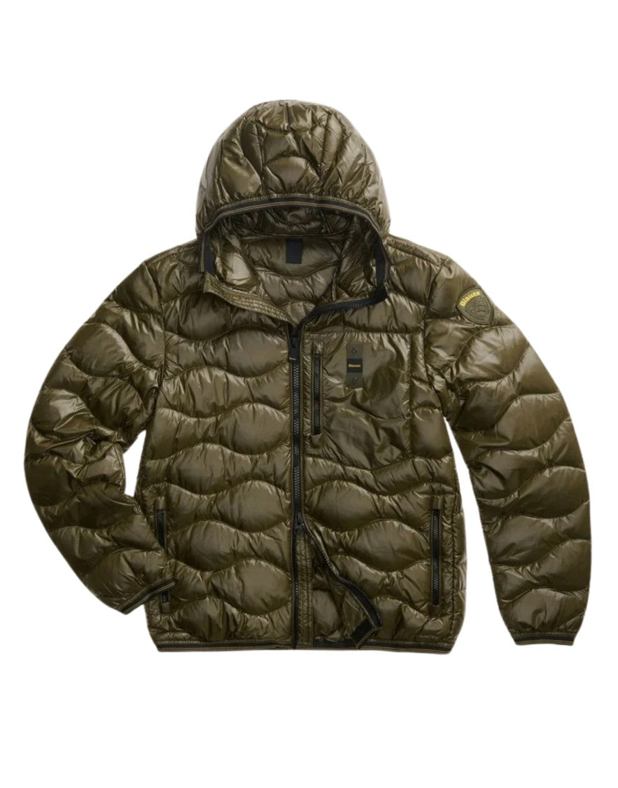 Blauer Olive Green Wave Quilted Hooded Polyamide Down Jacket
