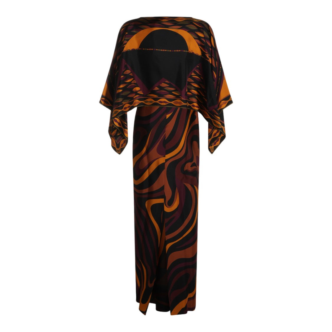 Emilio Pucci Maxi Dress With Dramatic Cape Overlay And Abstract Design