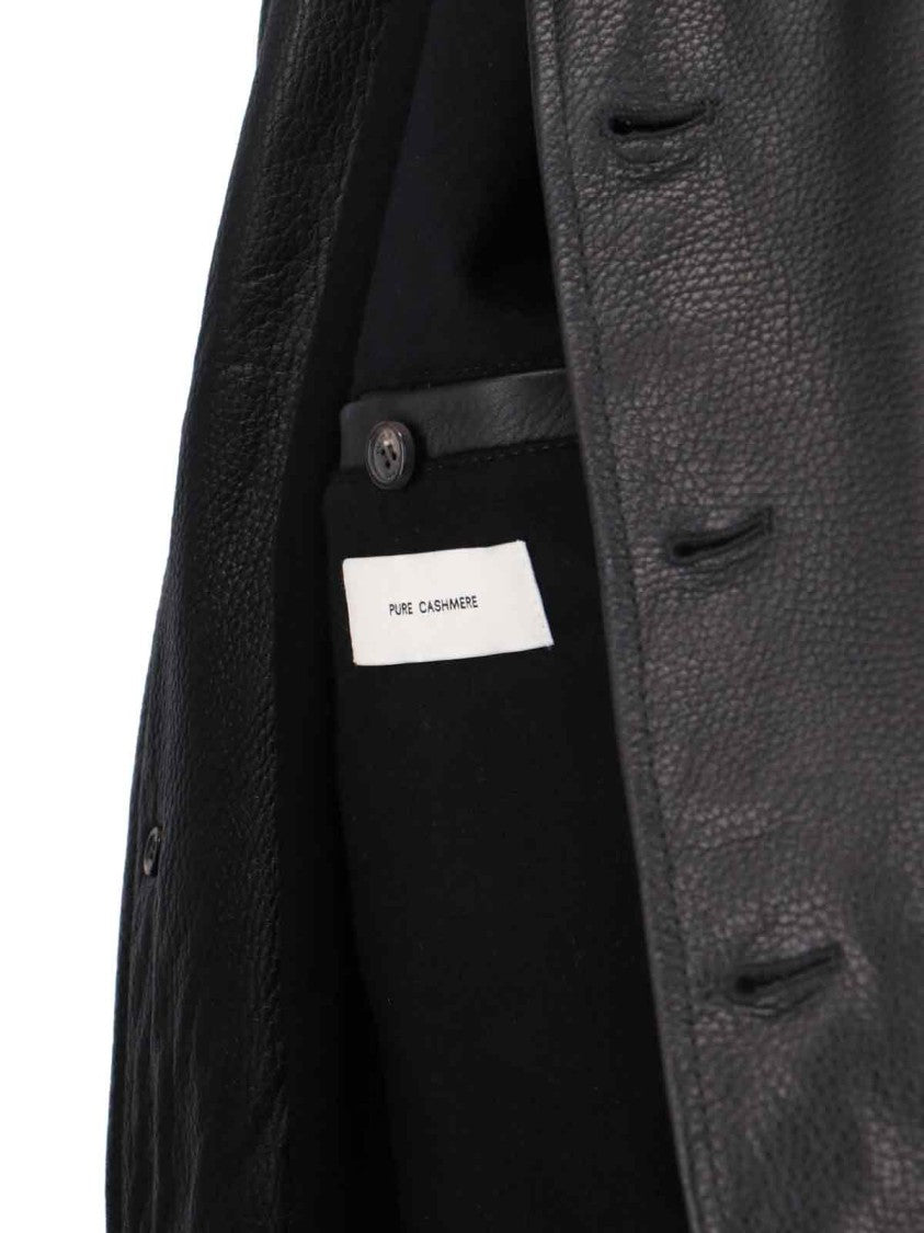 Valstar Textured Black Leather Jacket With Cashmere Ribbed Collar