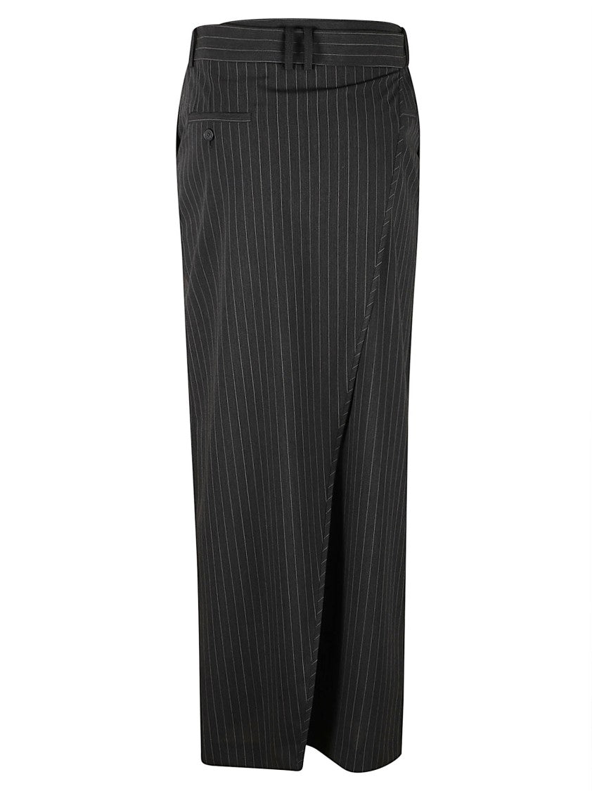 Iro Knee-Length Pinstripe Skirt With Wrap Front And Slit Detail