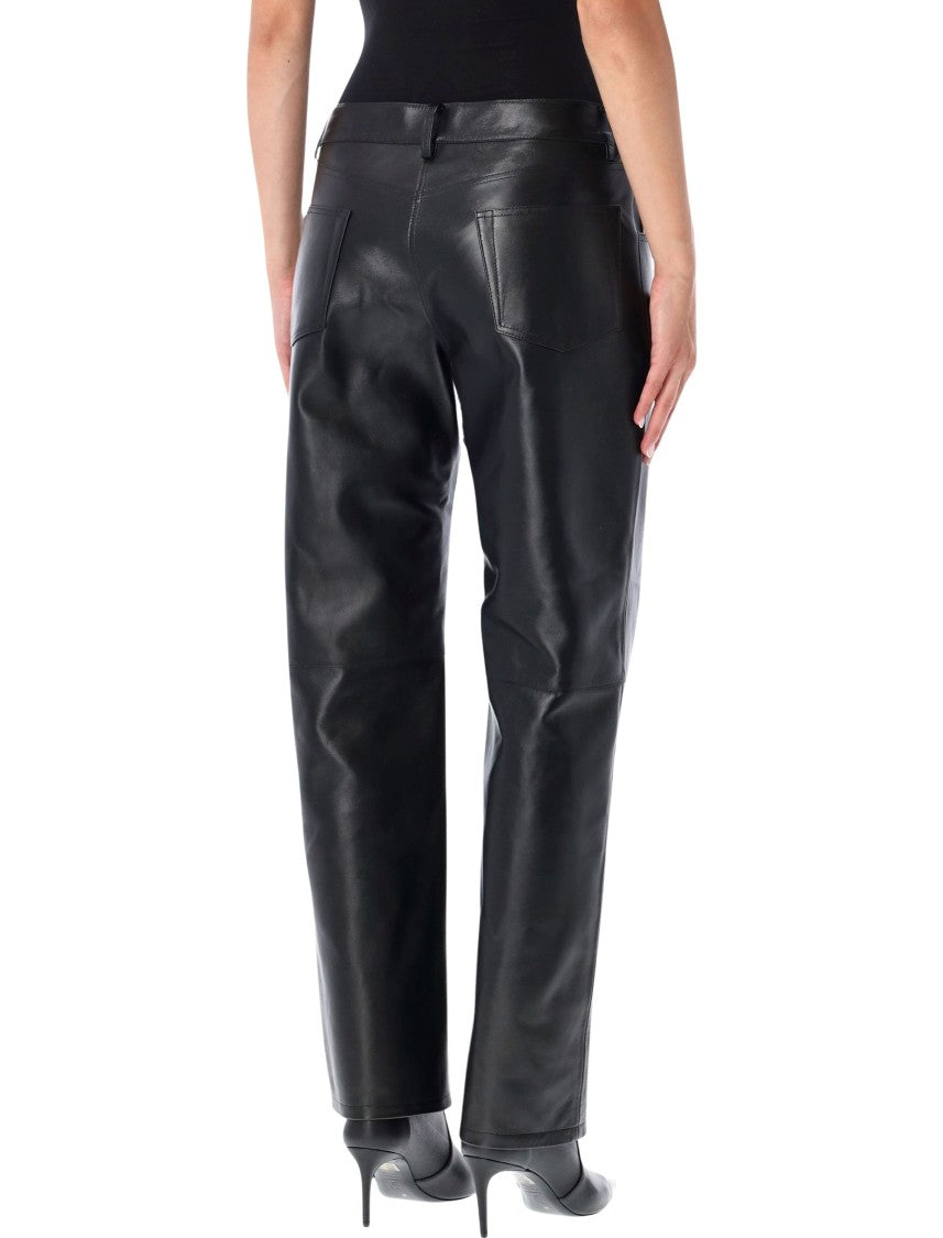 Magda Butrym Straight-Leg Black Leather Pants With Classic Five-Pocket Design