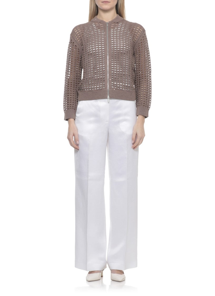 Peserico Brown Perforated Sequin Zip Cardigan