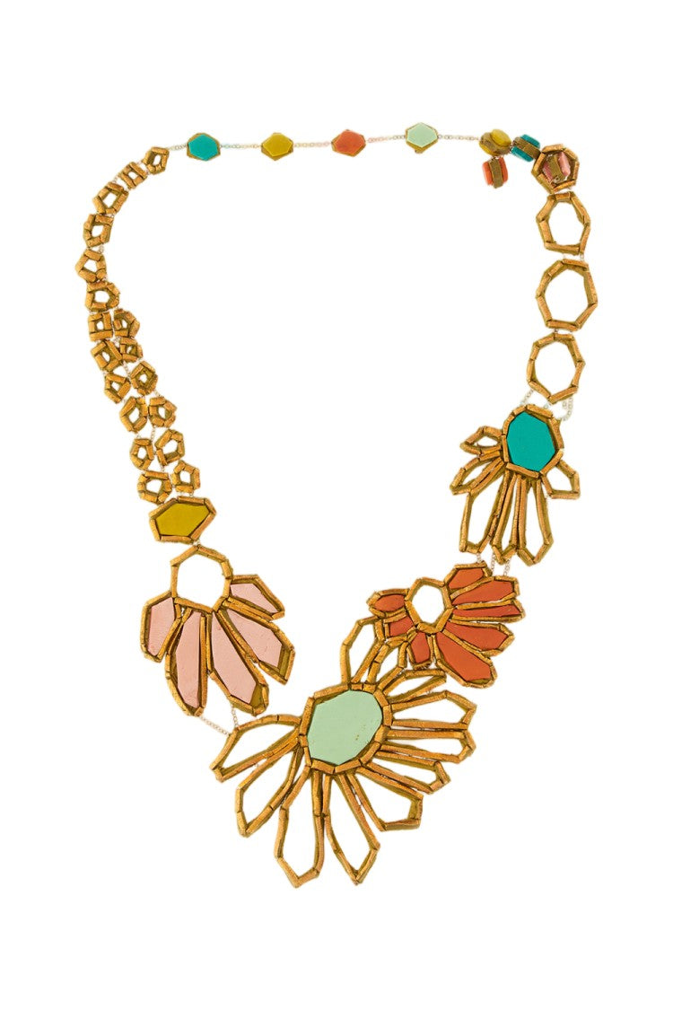 Gfw Handmade Multicolor Floral Design Necklace With Geometric Motifs