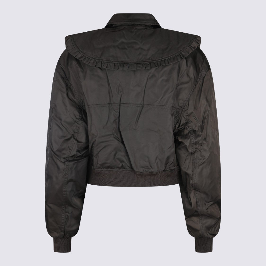 Ganni Cropped Jacket With Ruffled Collar