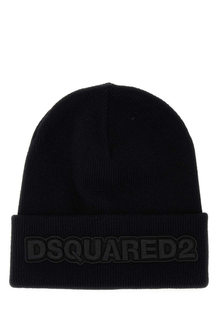 Dsquared2 Black Wool Beanie Hat