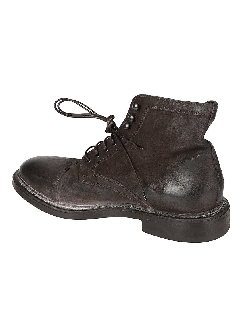 Moma Brown Calf Leather Low Boots With Cap Toe Design