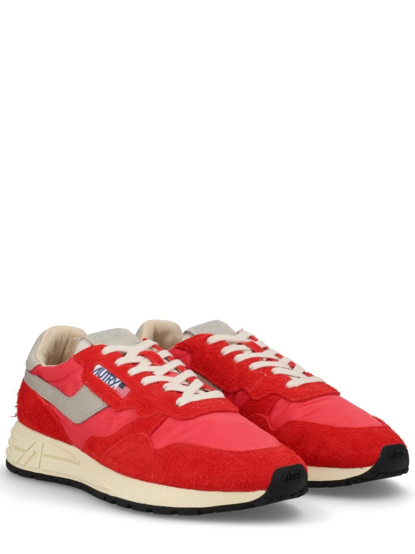 Autry Red Reelwind Low Suede Overlay Sneakers