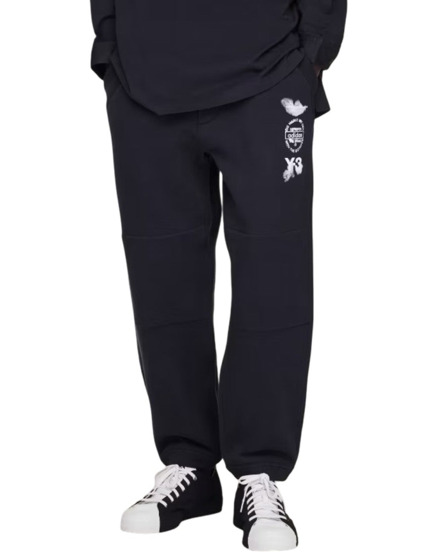 Y-3 Relaxed Fit Black Track Pants With Graphic Print And Zippered Pockets