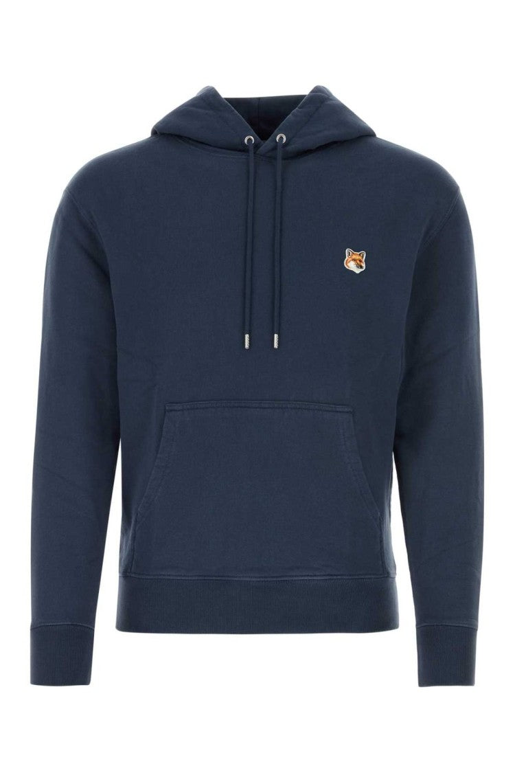 Maison Kitsuné Deep Blue Cotton Hoodie With Embroidered Fox Logo