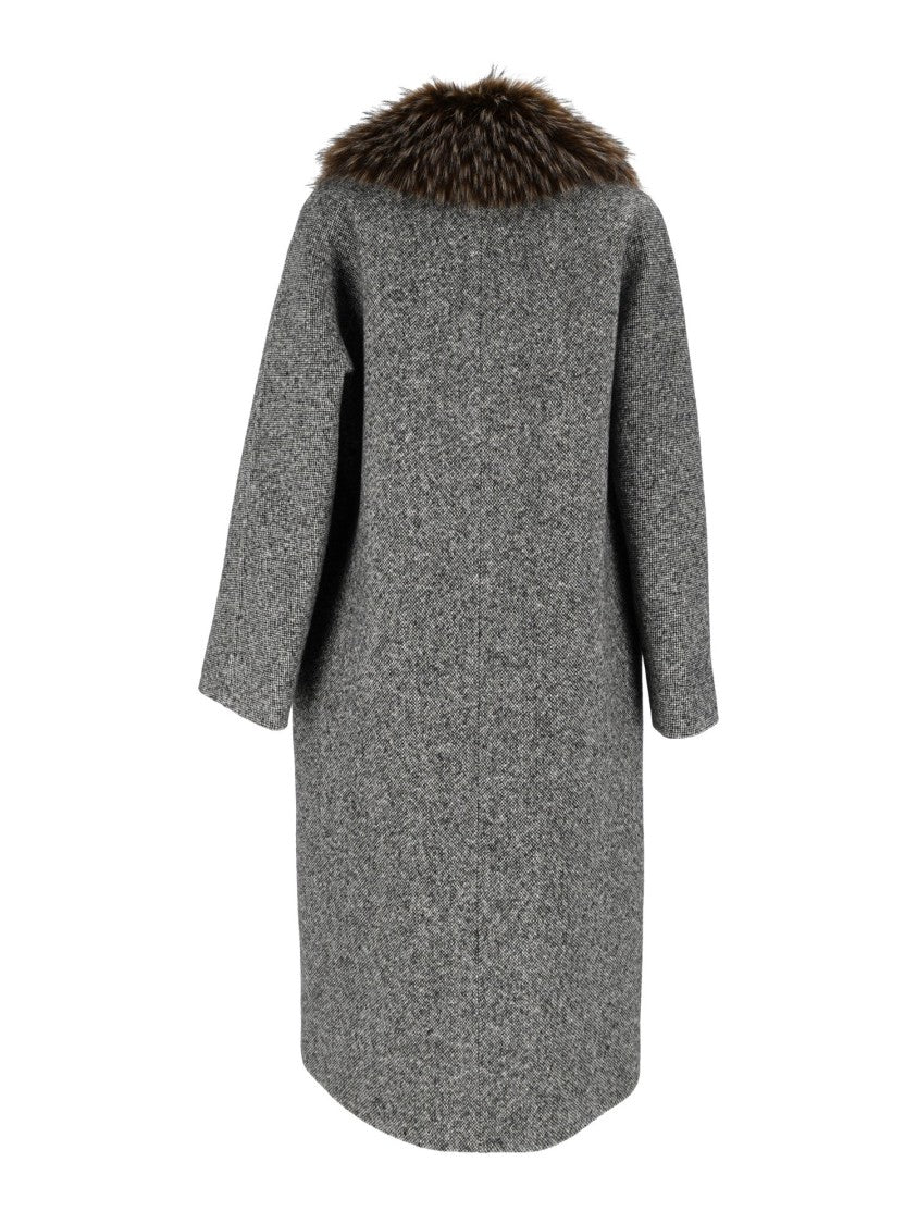 Max Mara Black Tasca Fur Trim Wool-Blend Coat