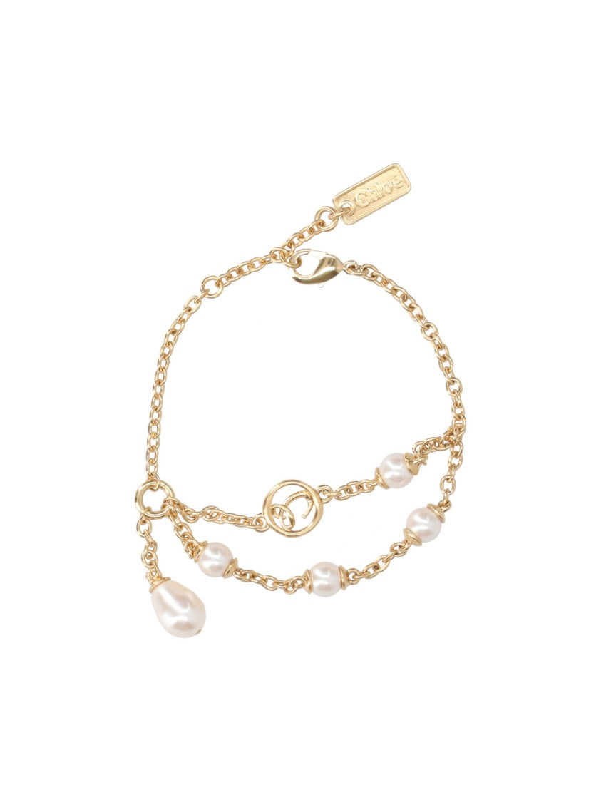 Chloé White Irregular Pearl Metal Bracelet