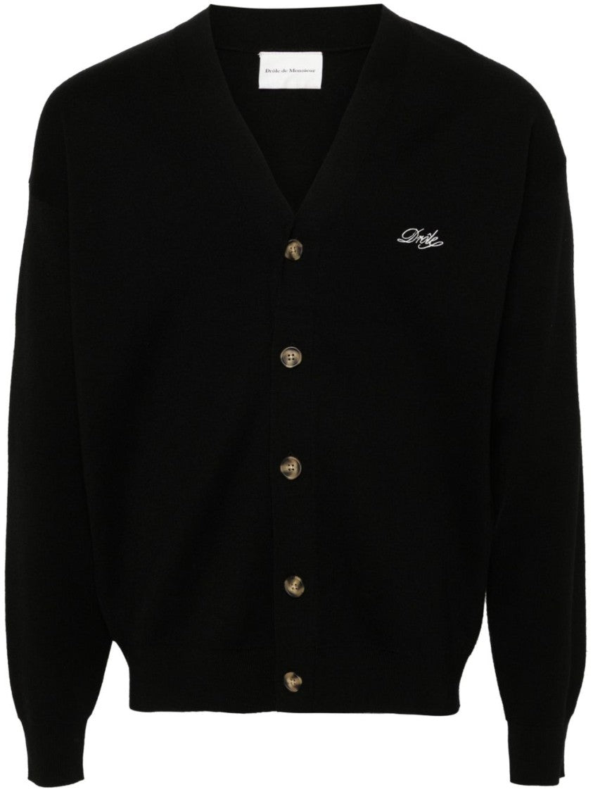 Drôle De Monsieur Cardigan Black Sweater With Deep V-Neck