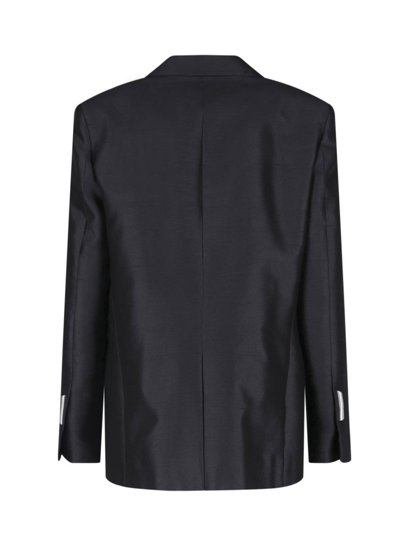 Dondup Black Silk Shantung Double Breasted Blazer