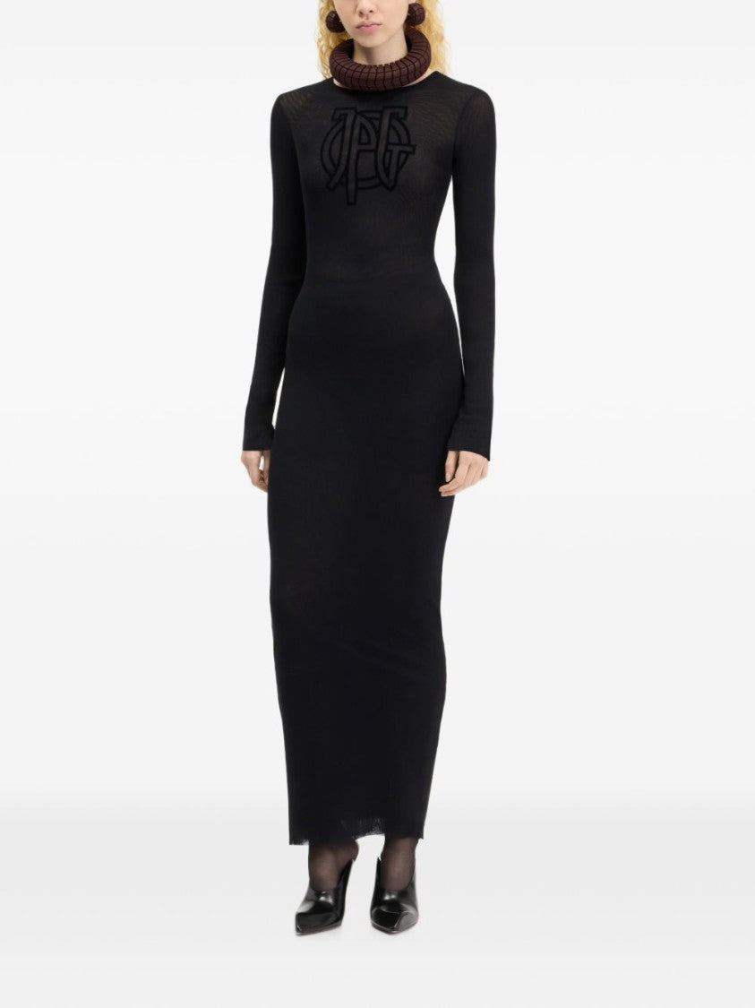 Jean Paul Gaultier Black Textured Logo Fitted Maxi Dress