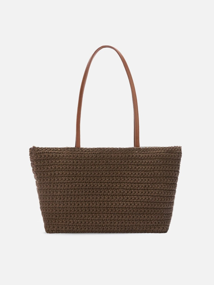 Mc2 Saint Barth Textured Brown Tote Bag With Embroidered Logo
